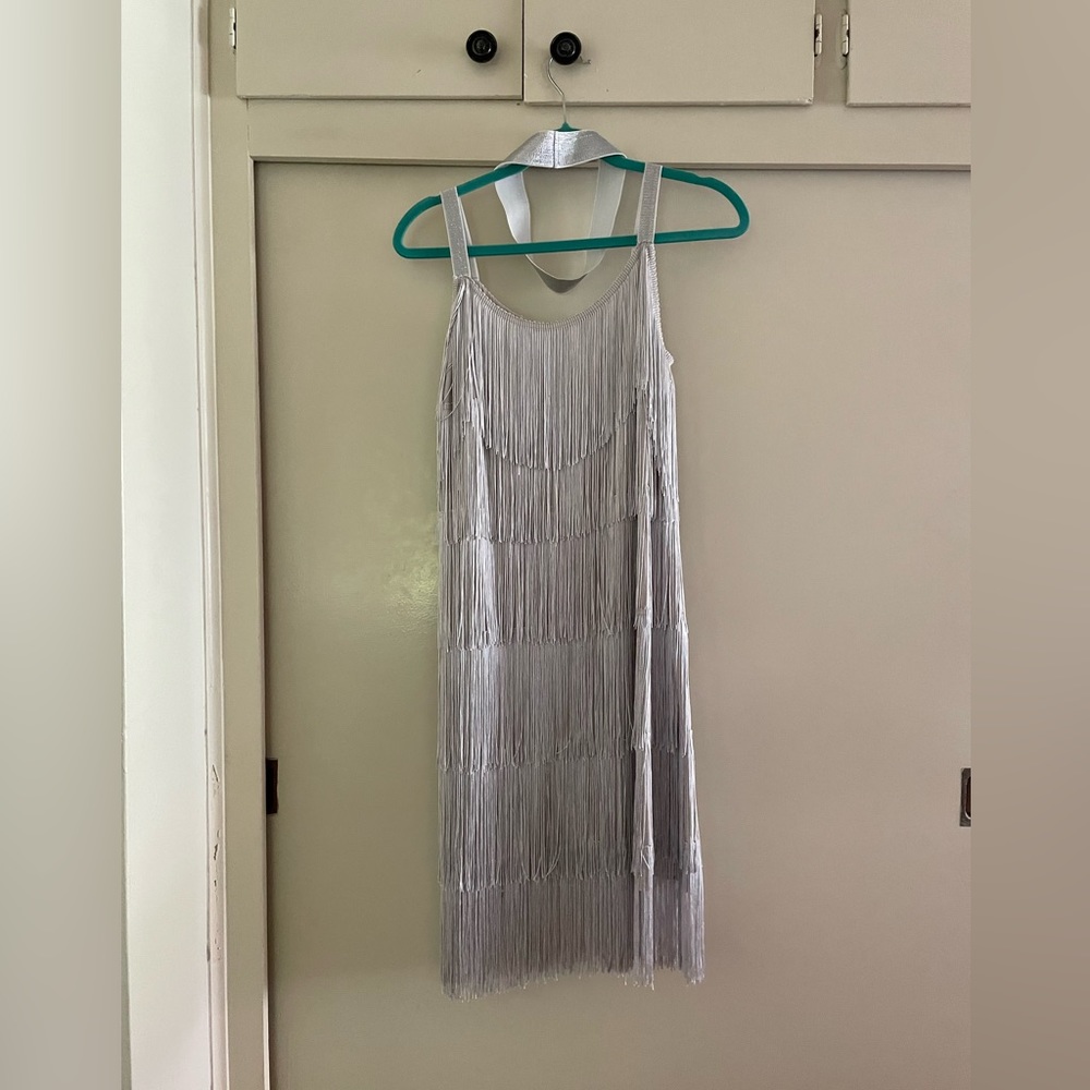 Vintage Silver 1920s Style Flapper Dress and Headband